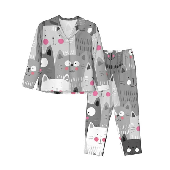 Kll Cats Group Print Women'S Long Sleeve Pajamas With Pants Sleepwear Loungewear 2 Set-Xx-Large