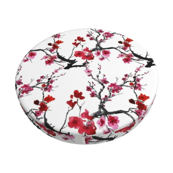 Kll Cherry Blossoms Round Bar Chair Cushion Cover 12 Inch,Bar Stool Protector With Elastic, Soft Washable