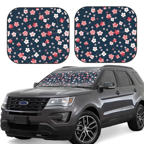 Kll Cherry Blossoms Windshield Sun Shade 2-Piece Foldable Car Front Window Sunshade For Most Sedans Suv Truck - Auto Sun Blocker Visor Protector Blocks Max Uv Rays - Medium