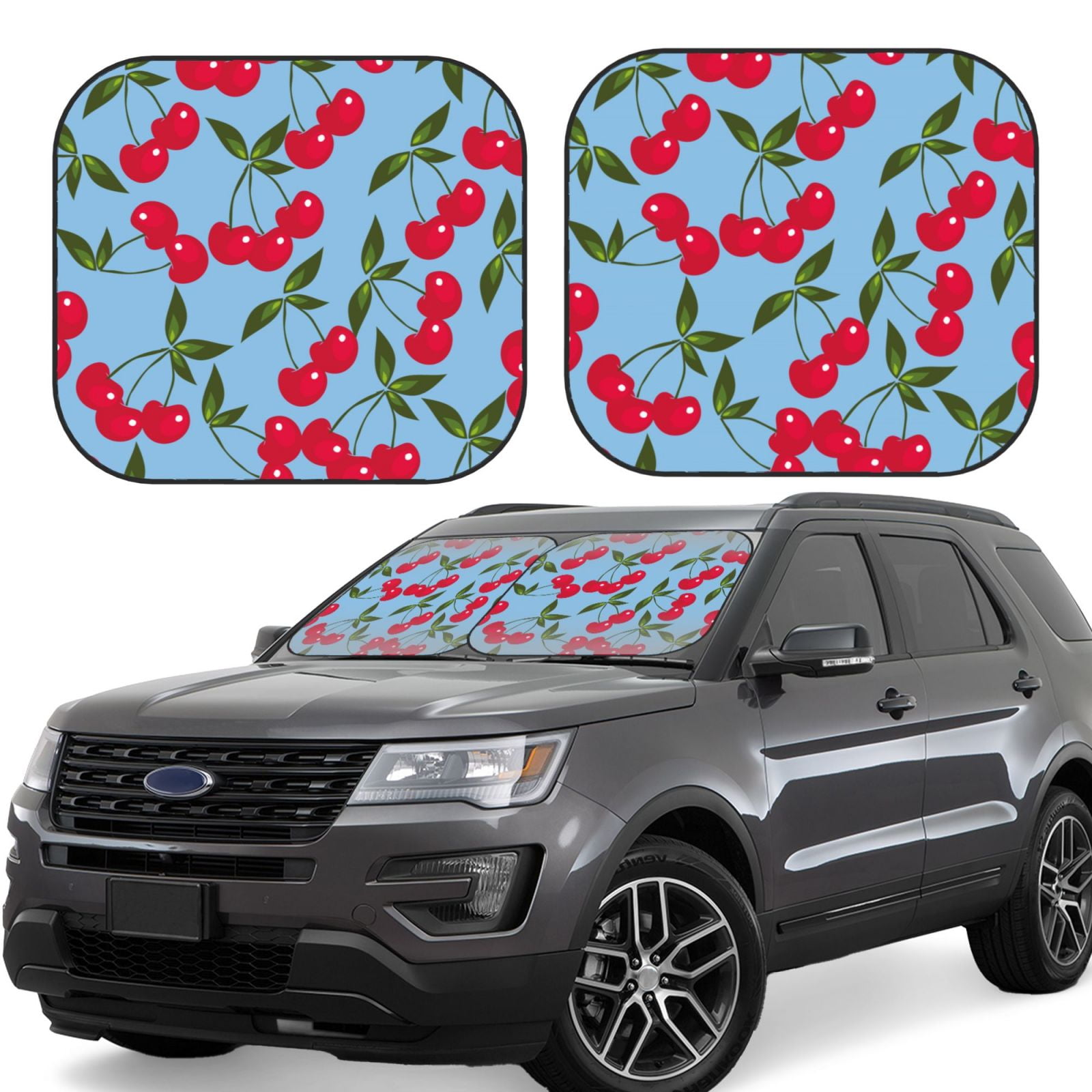 Kll Cherry Windshield Sun Shade 2Piece Foldable Car Front Window Sunshade For Most Sedans Suv