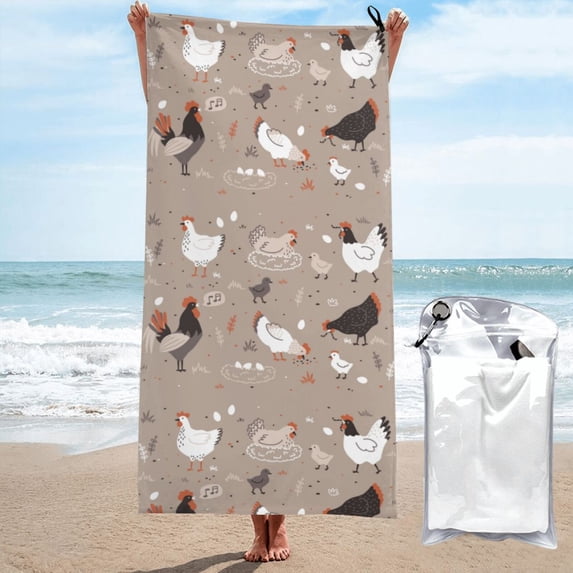 Kll Chicken Microfiber Beach Towel Fast Drying,Extra Large 31.5"X63" Sand Free Beach Towel Super Lightweight Towels For Swimming Pool,Camping,Picnic,Yoga Gym Sports