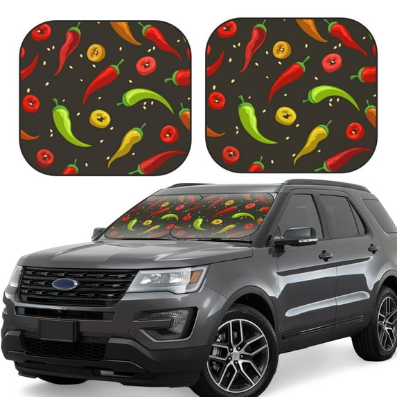 Kll Chili2 Windshield Sun Shade 2-Piece Foldable Car Front Window Sunshade For Most Sedans Suv Truck - Auto Sun Blocker Visor Protector Blocks Max Uv Rays - Small