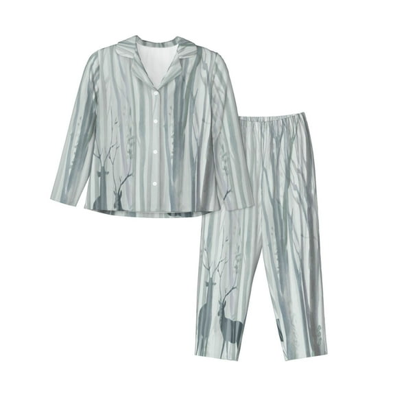 Kll Christmas Deer Print Women'S Long Sleeve Pajamas With Pants Sleepwear Loungewear 2 Set-Medium
