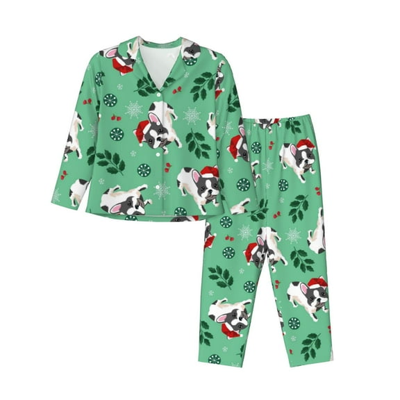 Kll Christmas French Bulldog Print Women'S Long Sleeve Pajamas With Pants Sleepwear Loungewear 2 Set-X-Large