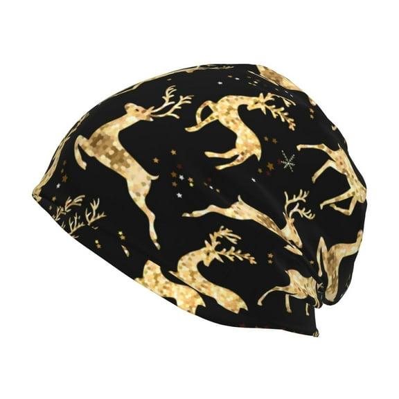 Kll Christmas Gold Deers Winter Fall Beanie Knit Hats For Men & Women - Warm & Soft Stylish Toboggan Caps For Cold Weather