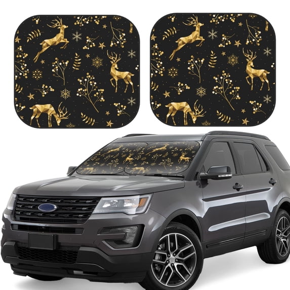 Kll Christmas Gold Deers1 Windshield Sun Shade 2-Piece Foldable Car Front Window Sunshade For Most Sedans Suv Truck- Small