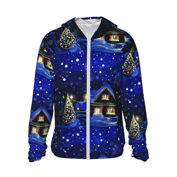 Kll Christmas Night Print Men'S Women’s Upf 50+ Sun Protection Outdoor Hoodie Jacket Long Sleeve Fishing Hiking Performance Shirt- 3x-Large
