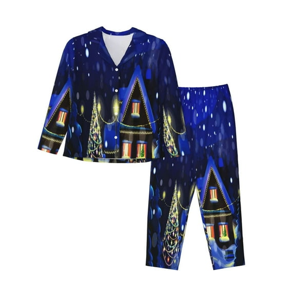 Kll Christmas Night Print Women'S Long Sleeve Pajamas With Pants Sleepwear Loungewear 2 Set-Small