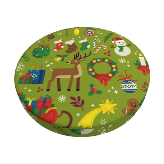 Kll Christmas Round Bar Chair Cushion Cover 13 Inch,Bar Stool Protector With Elastic, Soft Washable