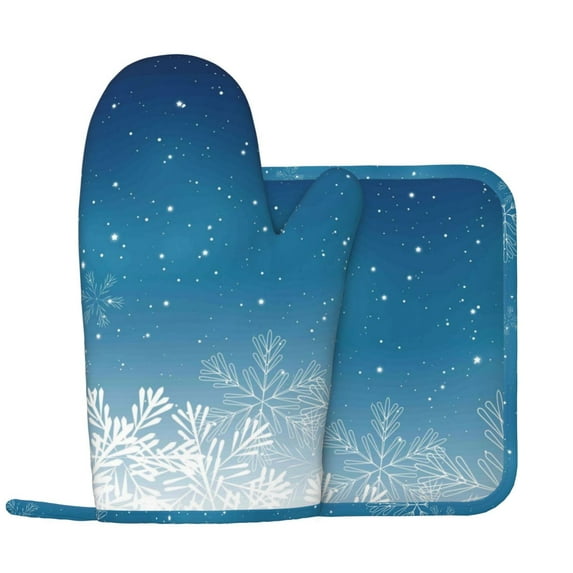 Kll Christmas Snowflakes Oven Gloves And Pot Holders Grill Gloves - Oven Gloves And Pot Holders, Non-Slip Cooking Gloves With Recycled Pads