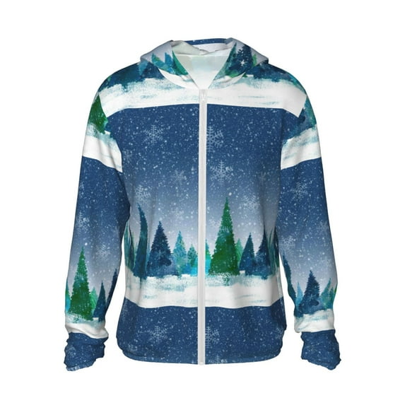 Kll Christmas Trees Print Men'S Women’s Upf 50+ Sun Protection Outdoor Hoodie Jacket Long Sleeve Fishing Hiking Performance Shirt- Large