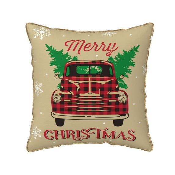 Kll Christmas Vintage Red Truck Decorative Throw Pillow Covers Velvet Soft For Couch Sofa Bedroom Living Room Outdoor -18"X18"
