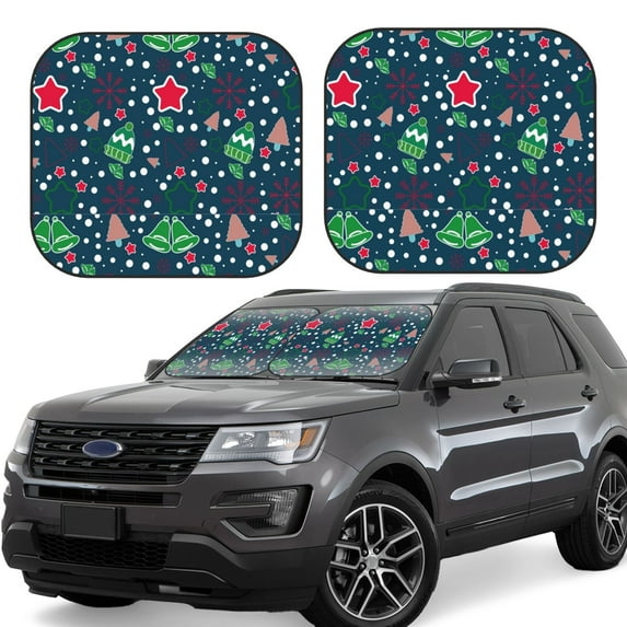 Kll Christmas Windshield Sun Shade 2-Piece Foldable Car Front Window Sunshade For Most Sedans Suv Truck- Large
