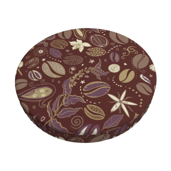 Kll Coffee And Flowers Round Bar Chair Cushion Cover 13 Inch,Bar Stool Protector With Elastic, Soft Washable