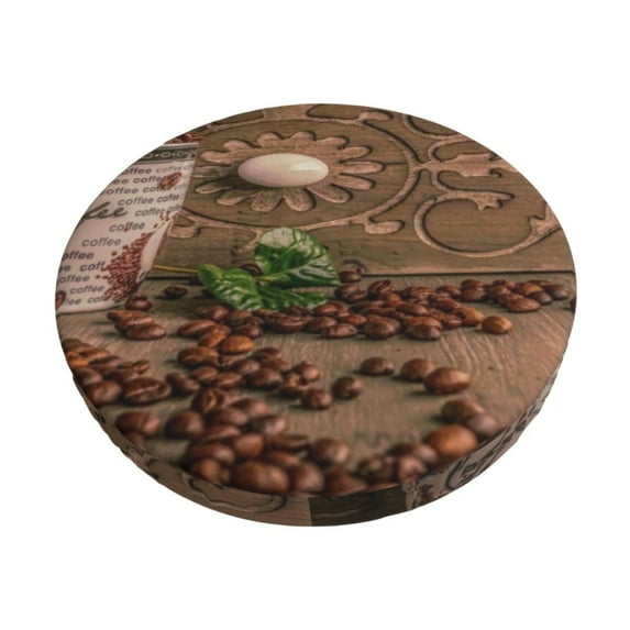 Kll Coffee Beans Round Bar Chair Cushion Cover 12 Inch,Bar Stool Protector With Elastic, Soft Washable