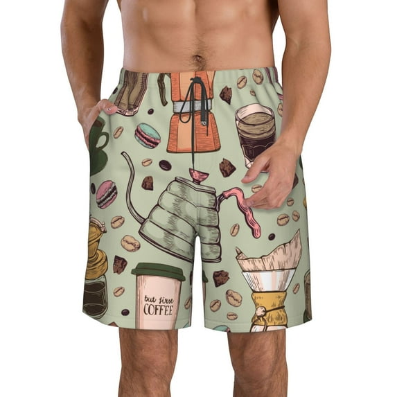 Kll Coffee Makers Macaroons Chocolate Men'S Casual Summer Beach Shorts Hawaiian Shorts With Pockets-Xx-Large