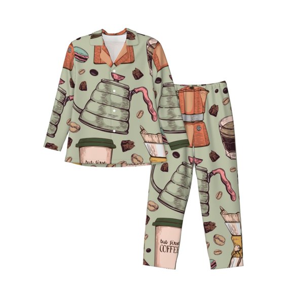 Kll Coffee Makers Sleepwear Mens Flannel Pajamas,Long Cotton Pj Set