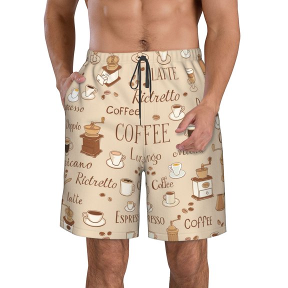 Kll Coffee Time Men'S Casual Summer Beach Shorts Hawaiian Shorts With Pockets-Small