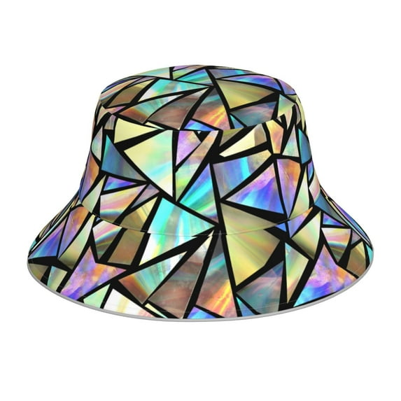 Kll Colored Glass Bucket Hat for Women Men Packable Travel Beach Sun Hat Outdoor Rave Accessories Reflective Fisherman Cap