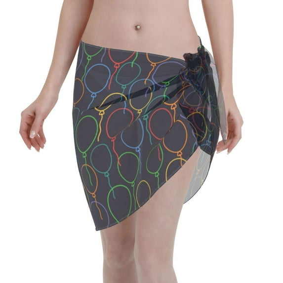 Kll Colorful Balloons Print Women'S Sarong Coverups Short Bathing Suit Wrap Skirt Beach Wrap Swimsuit Cover Ups