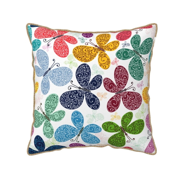 Kll Colorful Butterflies Decorative Throw Pillow Covers Velvet Soft For Couch Sofa Bedroom Living Room Outdoor -16"X16"