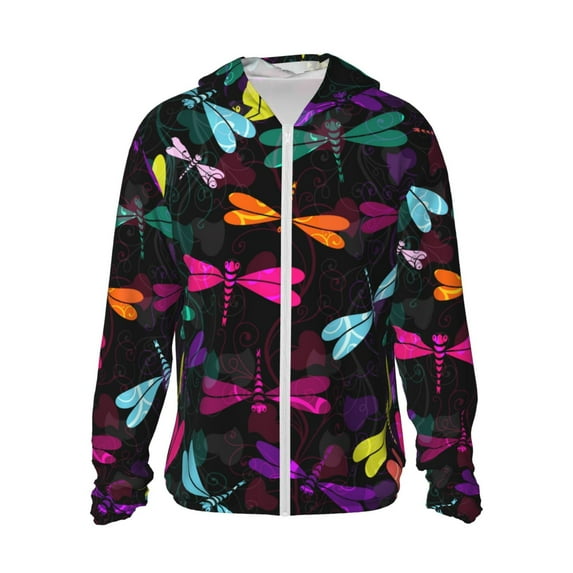 Kll Colorful Dragonflies Print Men'S Women’s Upf 50+ Sun Protection Outdoor Hoodie Jacket Long Sleeve Fishing Hiking Performance Shirt- Xx-Large