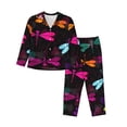 thumbnail image 1 of Kll Colorful Dragonflies Print Women'S Long Sleeve Pajamas With Pants Sleepwear Loungewear 2 Set-Xx-Large, 1 of 9