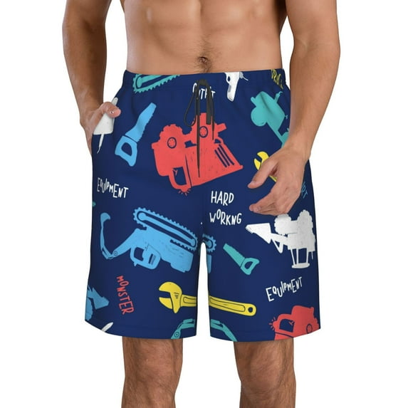 Kll Colorful Excavator Men'S Casual Summer Beach Shorts Hawaiian Shorts With Pockets-Medium
