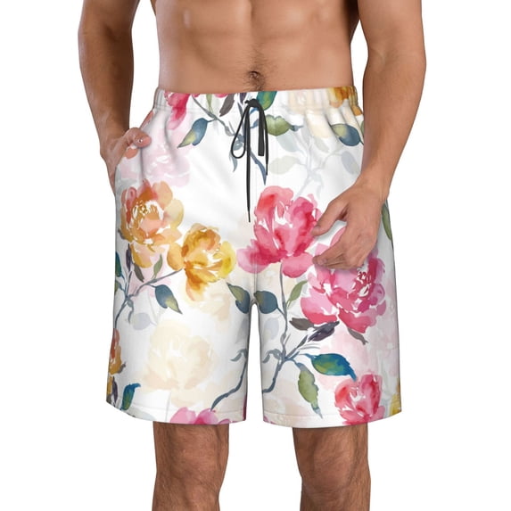 Kll Colorful Flowers Men'S Casual Summer Beach Shorts Hawaiian Shorts With Pockets-X-Large