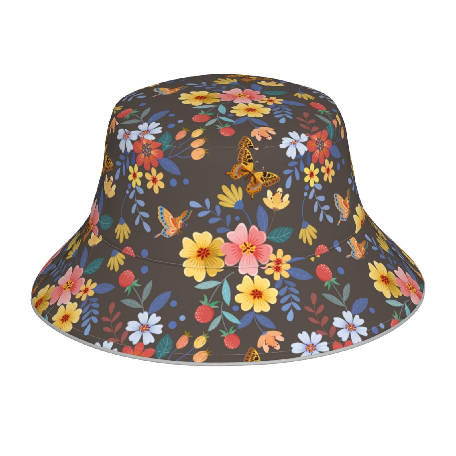 Kll Colorful Flowers With Butterfly Bucket Hat For Women Men Packable ...