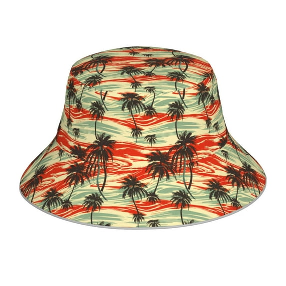 Kll Colorful Hawaii Palms Bucket Hat for Women Men Packable Travel Beach Sun Hat Outdoor Rave Accessories Reflective Fisherman Cap