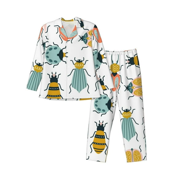 Kll Colorful Insects Sleepwear Mens Flannel Pajamas,Long Cotton Pj Set