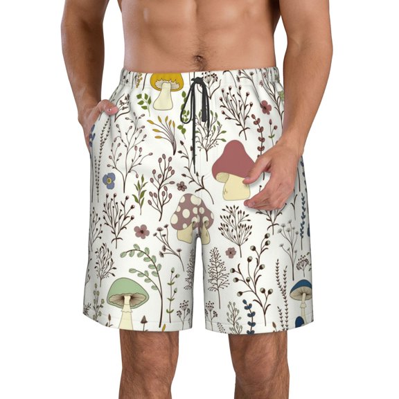 Kll Colorful Mushrooms And Plants Men'S Casual Summer Beach Shorts Hawaiian Shorts With Pockets-Small