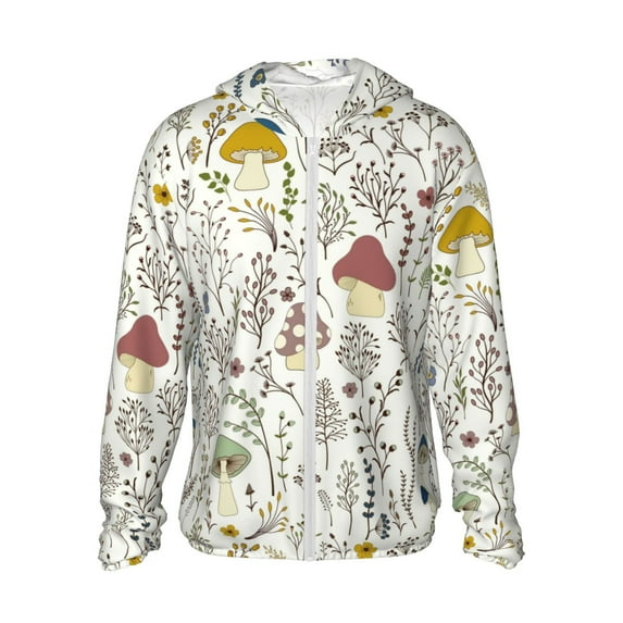 Kll Colorful Mushrooms And Plants Print Men'S Women’s Upf 50+ Sun Protection Outdoor Hoodie Jacket Long Sleeve Fishing Hiking Performance Shirt- Large