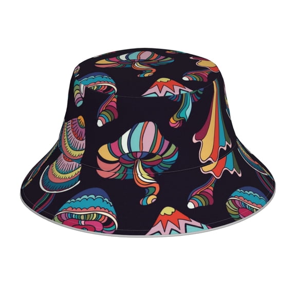 Kll Colorful Mushrooms In Doodle Style Bucket Hat For Women Men Packable Travel Beach Sun Hat Outdoor Rave Accessories Reflective Fisherman Cap
