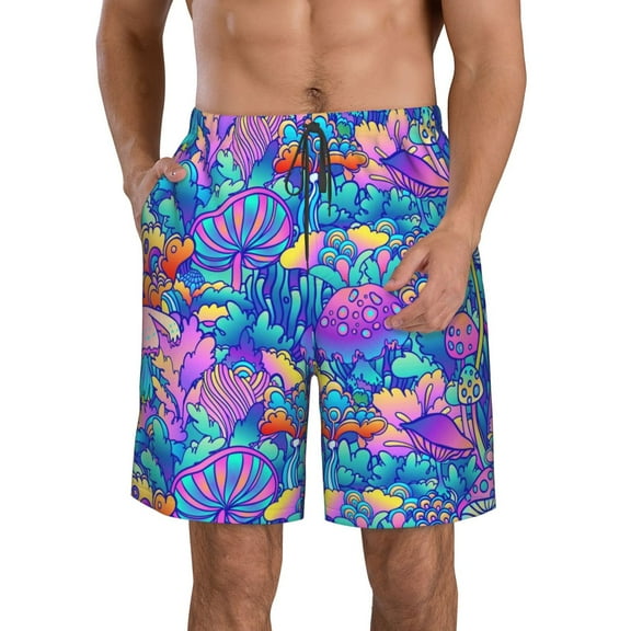 Kll Colorful Mushrooms Men'S Casual Summer Beach Shorts Hawaiian Shorts With Pockets-Xx-Large
