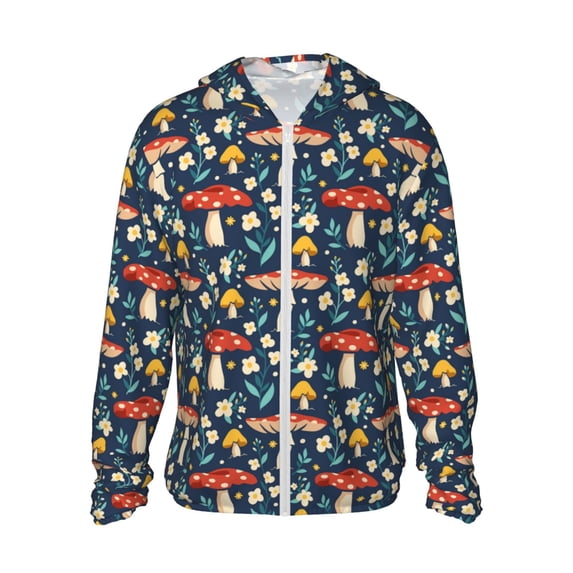 Kll Colorful Mushrooms Print Men'S Women’s Upf 50+ Sun Protection Outdoor Hoodie Jacket Long Sleeve Fishing Hiking Performance Shirt- Small