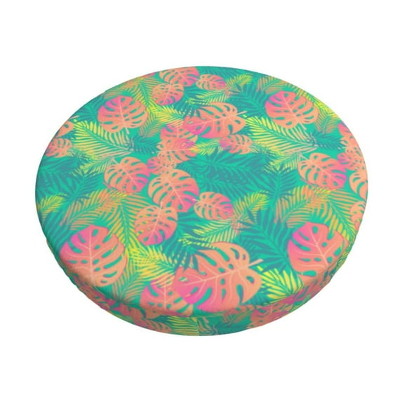 Kll Colorful Palm Leaves Round Bar Chair Cushion Cover 13 Inch,Bar Stool Protector With Elastic, Soft Washable