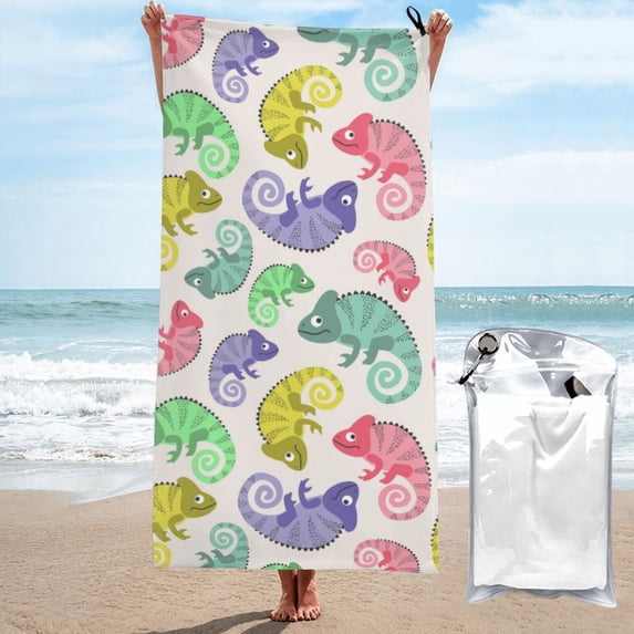 Kll Colorful Pattern With Cute Chameleons Microfiber Beach Towel Fast Drying,Extra Large 27.5"X55" Sand Free Beach Towel Super Lightweight Towels