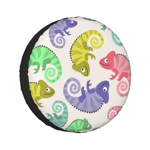 Kll Colorful Pattern With Cute Chameleons Tire Cover,Universal Wheel Tire Cover For Trailer, Rv, Suv, Truck,Camper And Many Vehicle,(17 Inch)