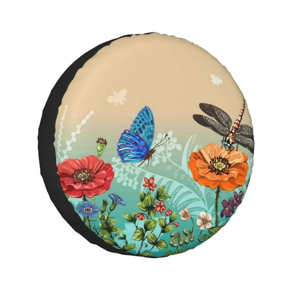 Kll Colorful Plants And Insects Tire Cover,Universal Wheel Tire Cover For Trailer, Rv, Suv, Truck,Camper And Many Vehicle,(16 Inch)