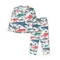 thumbnail image 1 of Kll Colorful Shark Print Women'S Long Sleeve Pajamas With Pants Sleepwear Loungewear 2 Set-Large, 1 of 9