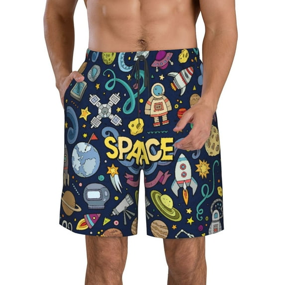 Kll Colorful Space Men'S Casual Summer Beach Shorts Hawaiian Shorts With Pockets-Large