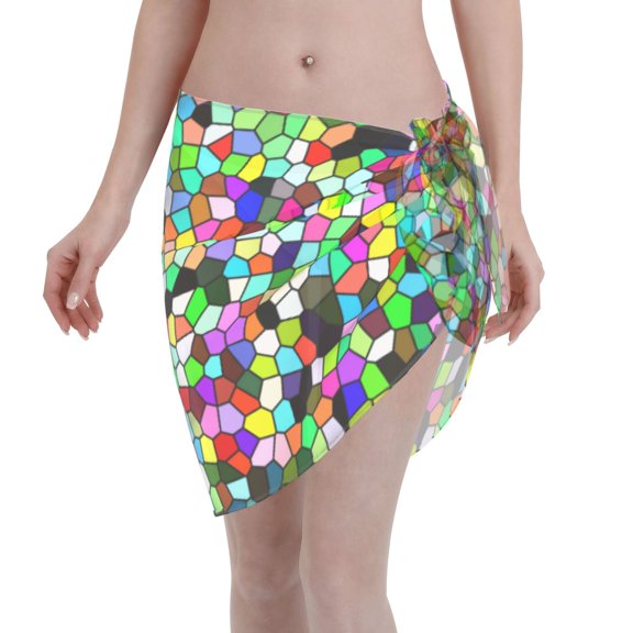 Kll Colorful Tie Dye Stained Glass Print Women'S Sarong Coverups Short Bathing Suit Wrap Skirt Beach Wrap Swimsuit Cover Ups