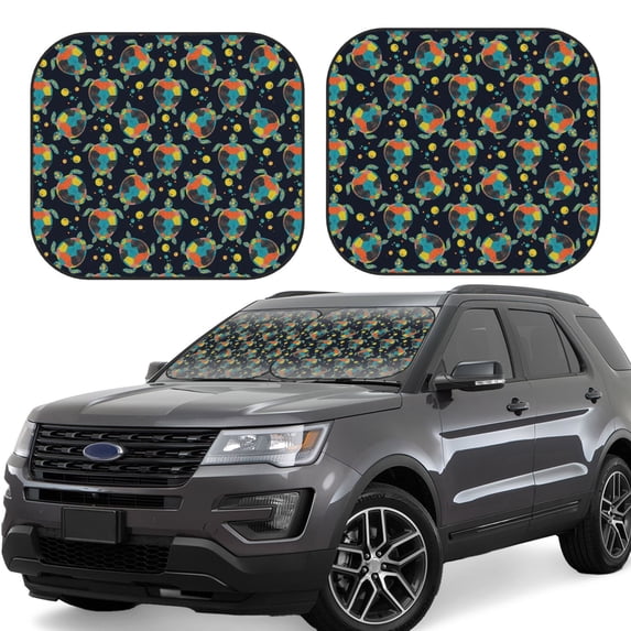 Kll Colorful Turtles Windshield Sun Shade 2-Piece Foldable Car Front Window Sunshade For Most Sedans Suv Truck - Auto Sun Blocker Visor Protector Blocks Max Uv Rays - Small