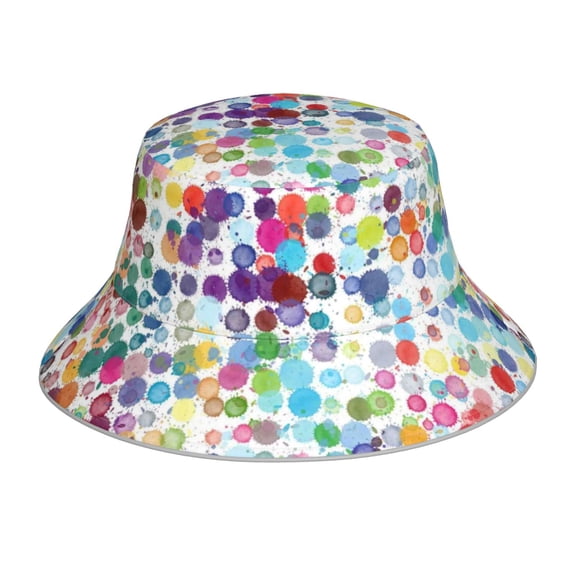 Kll Colorful Watercolor Dots Bucket Hat For Women Men Packable Travel Beach Sun Hat Outdoor Rave Accessories Reflective Fisherman Cap