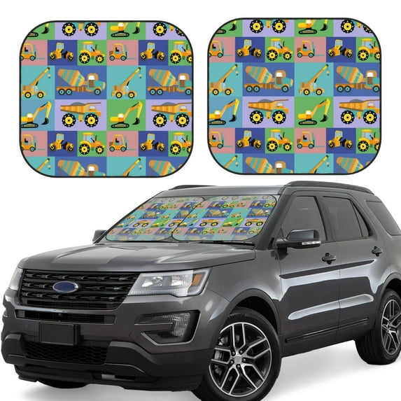 Kll Construction Machinery Windshield Sun Shade 2-Piece Foldable Car Front Window Sunshade For Most Sedans Suv Truck - Auto Sun Blocker Visor Protector Blocks Max Uv Rays - Medium