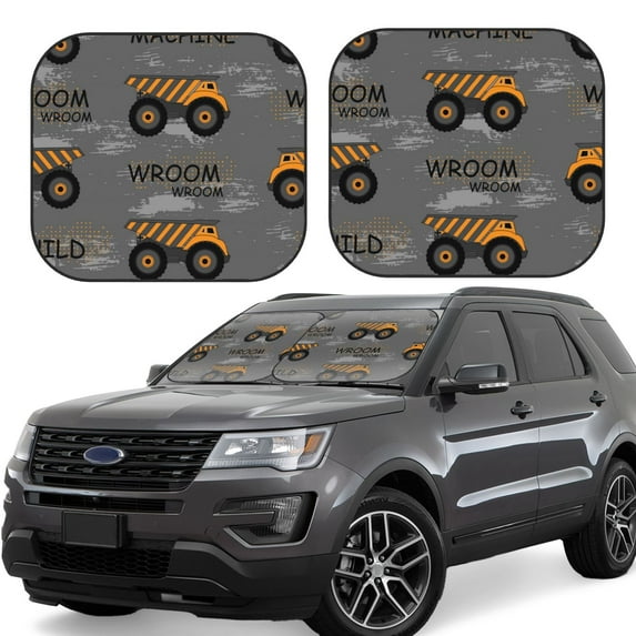 Kll Construction Machines Windshield Sun Shade 2-Piece Foldable Car Front Window Sunshade For Most Sedans Suv Truck- Small