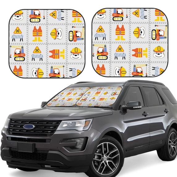 Kll Construction Signs Windshield Sun Shade 2-Piece Foldable Car Front Window Sunshade For Most Sedans Suv Truck- Large