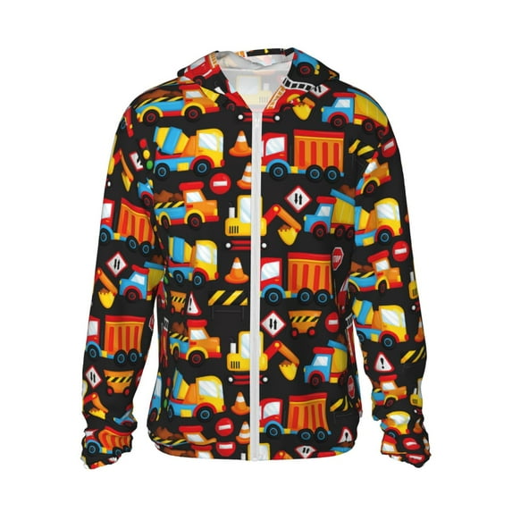 Kll Construction Truck Print Men'S Women’s Upf 50+ Sun Protection Outdoor Hoodie Jacket Long Sleeve Fishing Hiking Performance Shirt- X-Large
